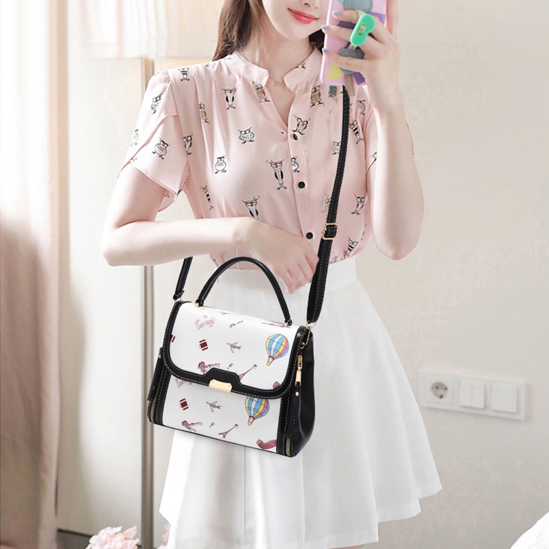 Túi đeo vai IELGY có tay cầm dáng vuông nhỏ sức chứa lớn in họa tiết dễ phối đồ thời trang cho nữ