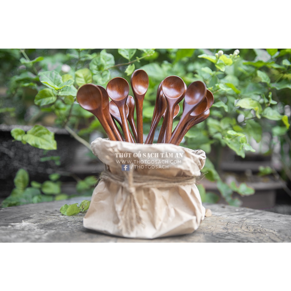 Muỗng Gỗ Nhãn D20, Khuấy Cafe, Múc Mật Ong... Gỗ Nhãn Nguyên Khối, Chiều Dài 20cm