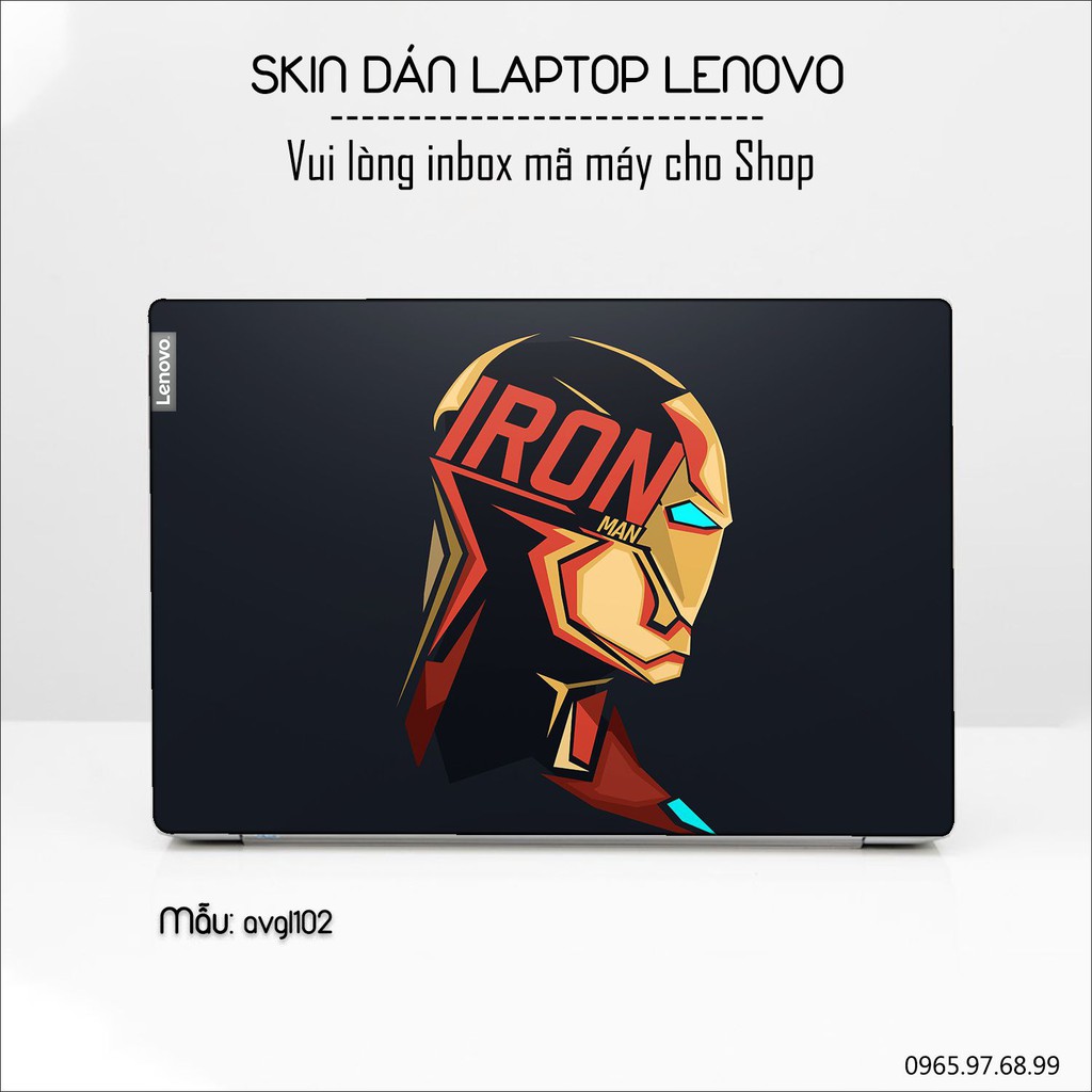 Skin dán Laptop Lenovo in hình iron man - Avenger - avgl102 (inbox mã máy cho Shop)