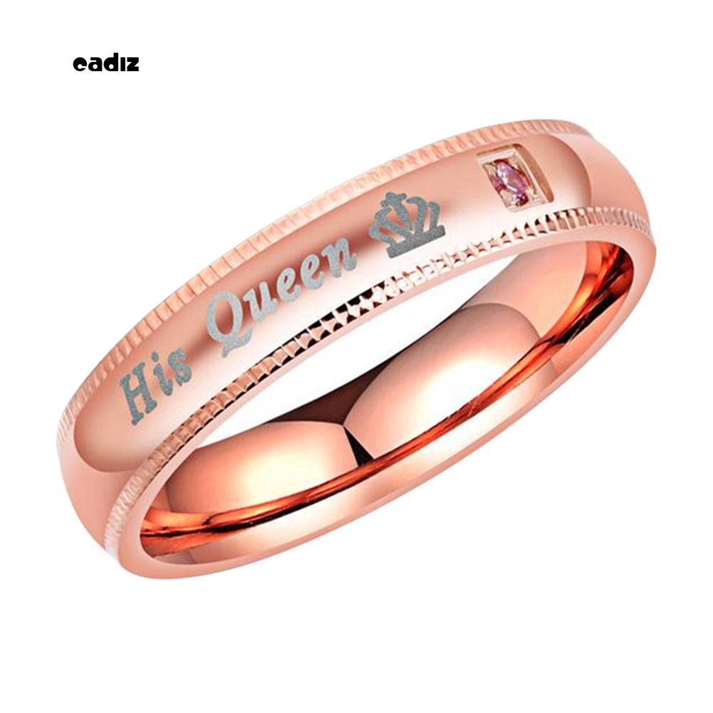 Nhẫn cặp đôi bằng thép titan đính đá His Queen