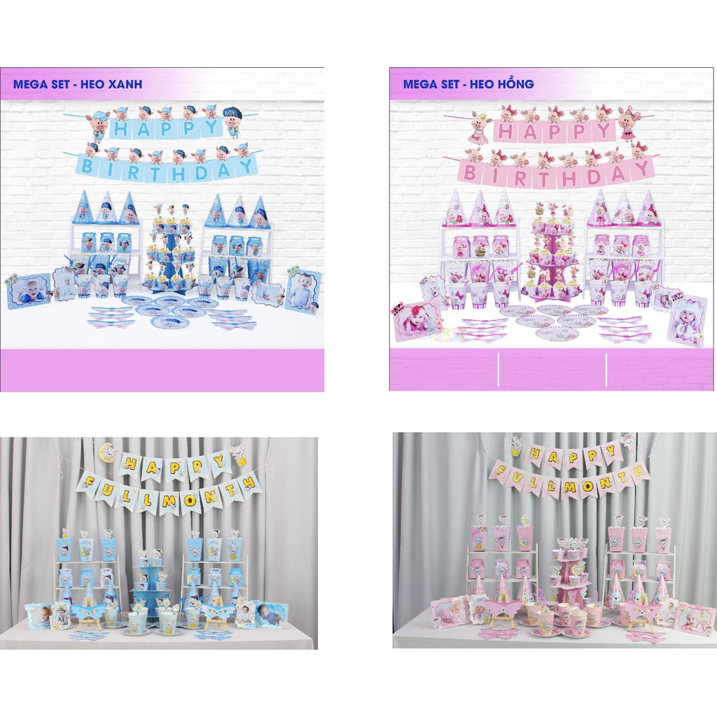 THANH LÝ NGHỈ BÁN - Set phụ kiện đầy tháng cho bé trang trí ngày kỷ niệm