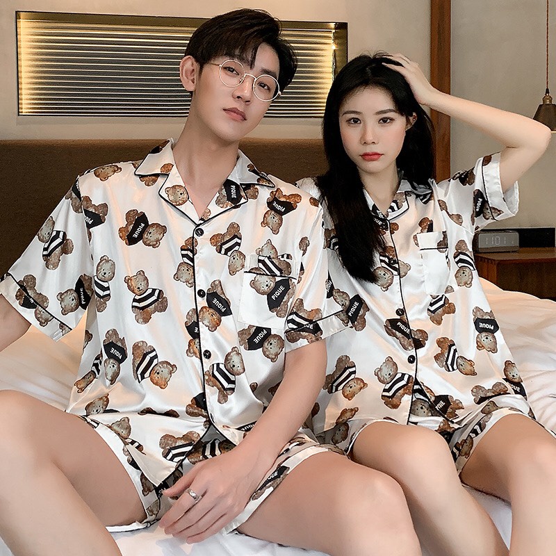 [Sẵn] Bộ đồ ngủ Pijama đôi nam nữ cộc tay họa tiết chữ