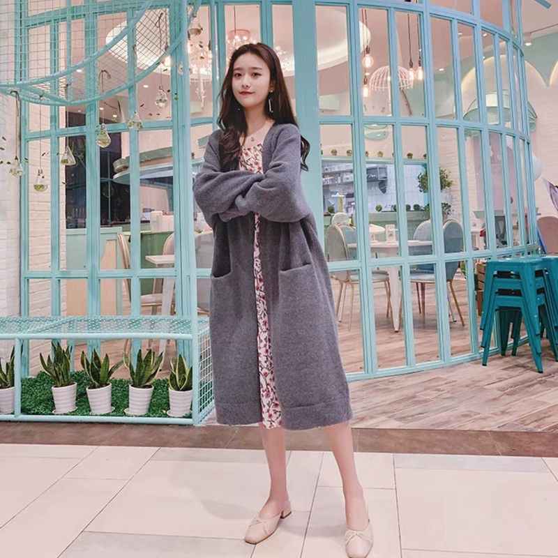 Áo Khoác Cardigan Dệt Kim Dáng Dài Rộng Cỡ Lớn Kiểu Hàn Quốc Thời Trang Thu Đông Thanh Lịch