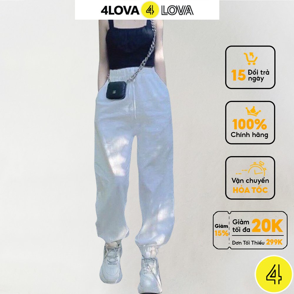 Quần jogger nữ dài bo gấu 4LOVA vải đũi xước siêu mát, cạp chun form unisex