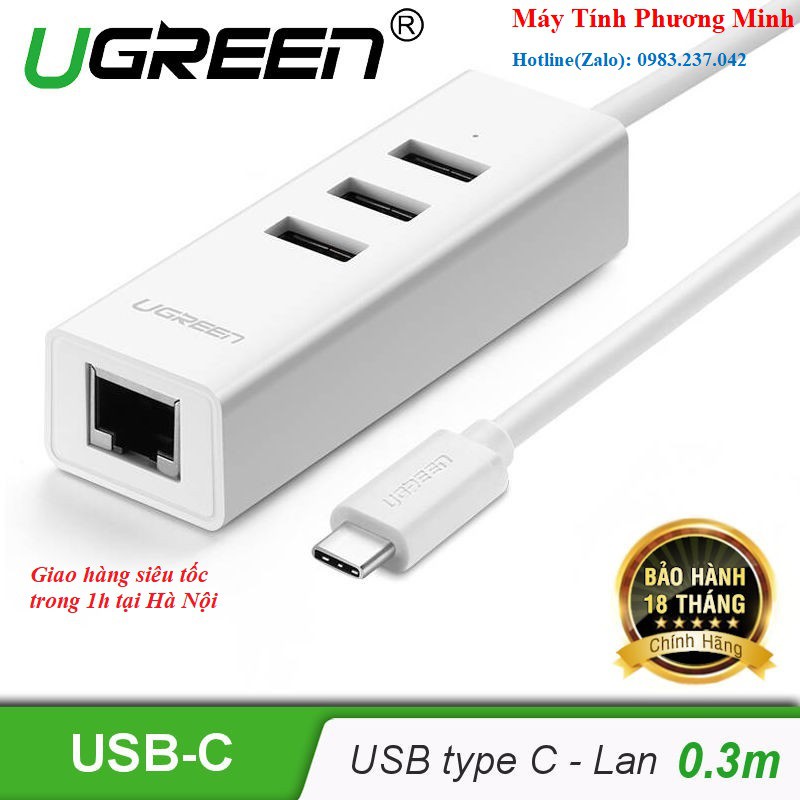 Cáp chuyển USB Type C sang Lan + Hub Usb Ugreen 20792 _Hàng chính hãng