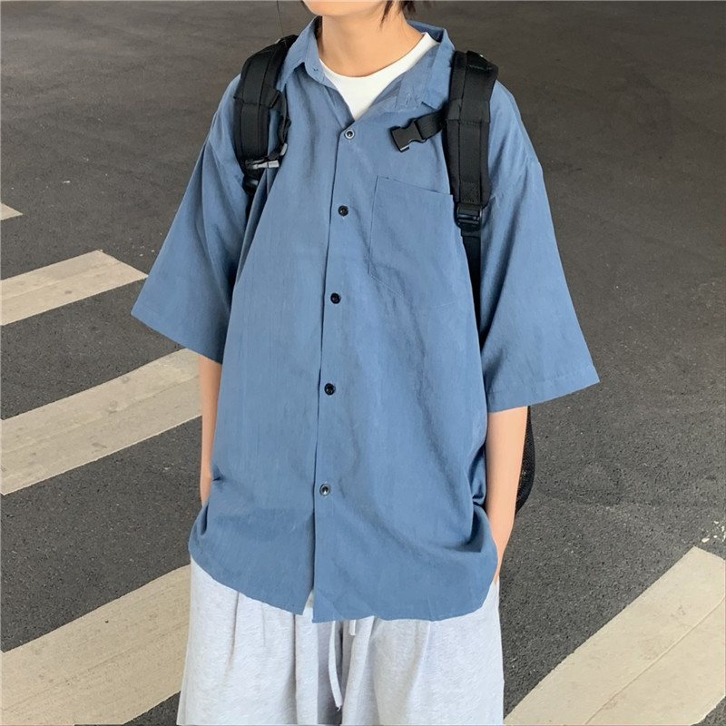 Áo Sơ Mi Tay Lửng Dáng Rộng Màu Sắc Đơn Giản Dễ Phối Đồ 19608