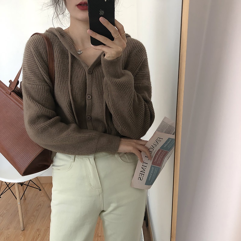 Áo khoác cardigan IELGY dệt kim dày dặn dáng rộng phong cách Hàn Quốc dễ phối đồ cho nữ