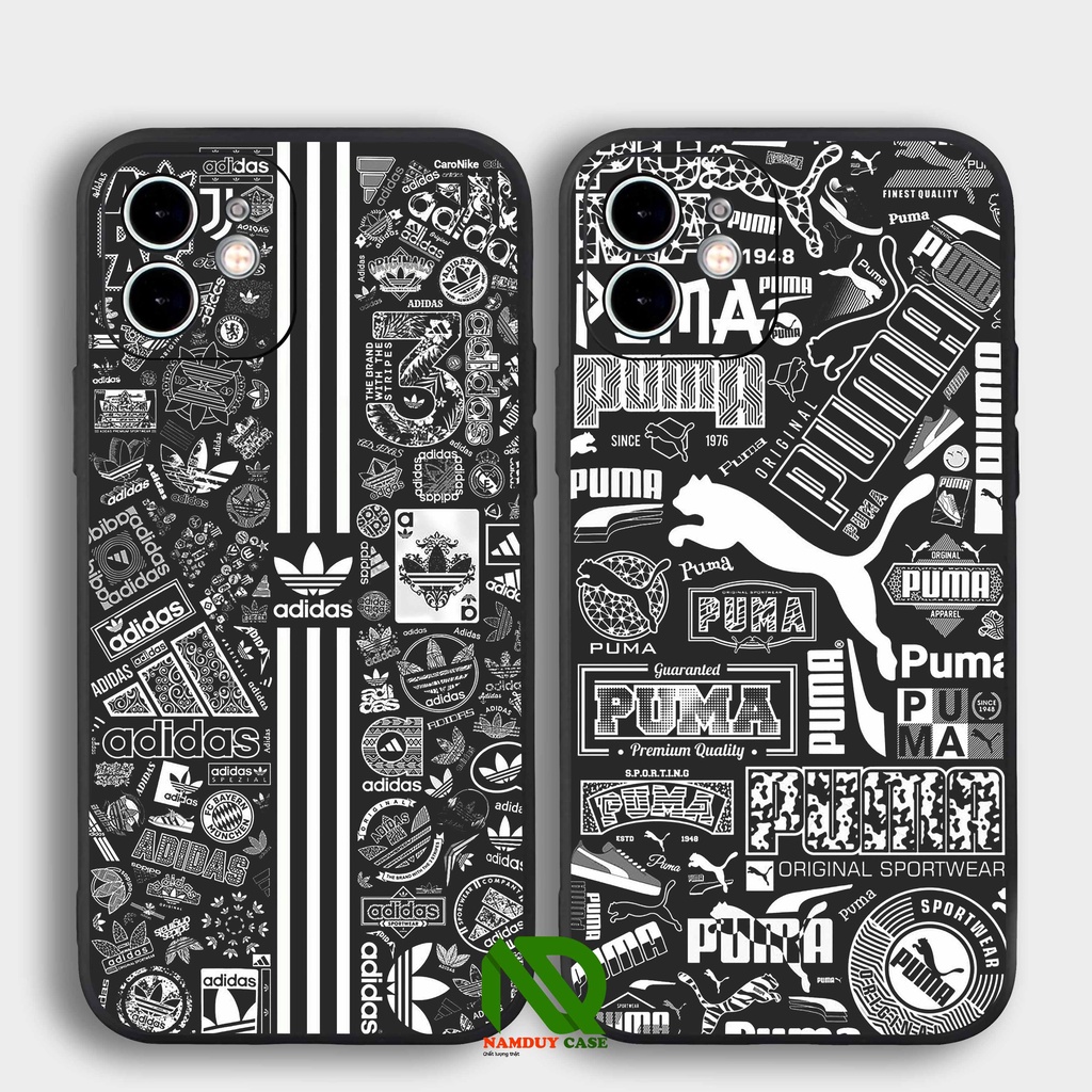Ốp lưng iPhone 6/6s/7/8/X/XS/11/12/13 Pro Plus Max viền vuông chống sốc bảo vệ camera silicon mềm dẻo ADIDAS PUMA ADPM15