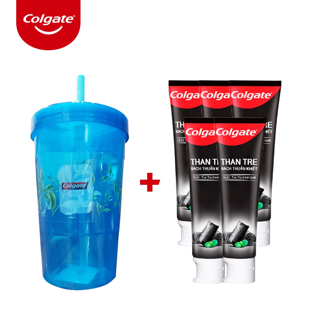 Combo 5 Kem đánh răng Colgate than tre Hàn Quốc 40g + Ly Thermal