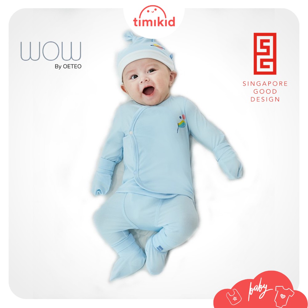 Sét Quần Áo Sơ Sinh 5 Món  Wow By Oeteo Bamboo Cho Bé- Set Quà Tặng Quần Áo, Mũ, Bao Tay, Bao Chân Sợi Tre