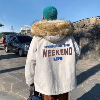 [SẴN ĐEN-CÓ BIG SIZE] Áo khoác phao kaki unisex mũ lông lót lông cừu in chữ WEEKEND siêu dày ấm ulzzang hàn quốc