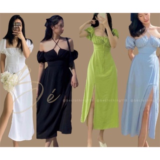 Đầm maxi rớt vai dây cổ yếm cutout lưng - be118