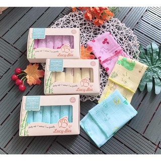 Hộp 6 chiếc khăn sữa sợi tre 2 lớp LucyBee
