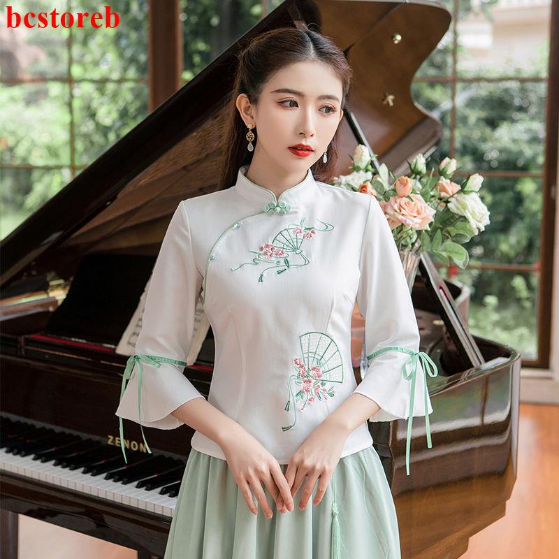 Áo Sườn Xám Cách Tân Vải Cotton Lanh Phong Cách Trung Hoa Cổ Điển Thời Trang Mùa Hè Cho Nữ 2022