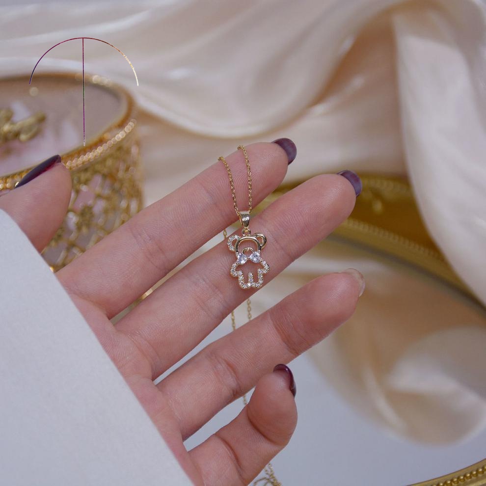 Vòng cổ hợp kim mặt gấu đính đá zircon dễ thương