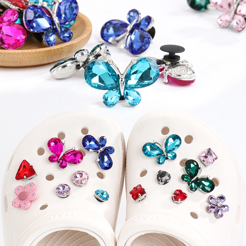 Phụ Kiện Khóa Giày Handmade Bằng Hợp Kim Đính Đá Hình Giọt Nước / Bướm Màu Sắc
