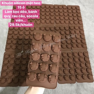 Khuôn silicon heo 15 ô đổ socola, kẹo dẻo hay làm thạch rau câu hình heo
