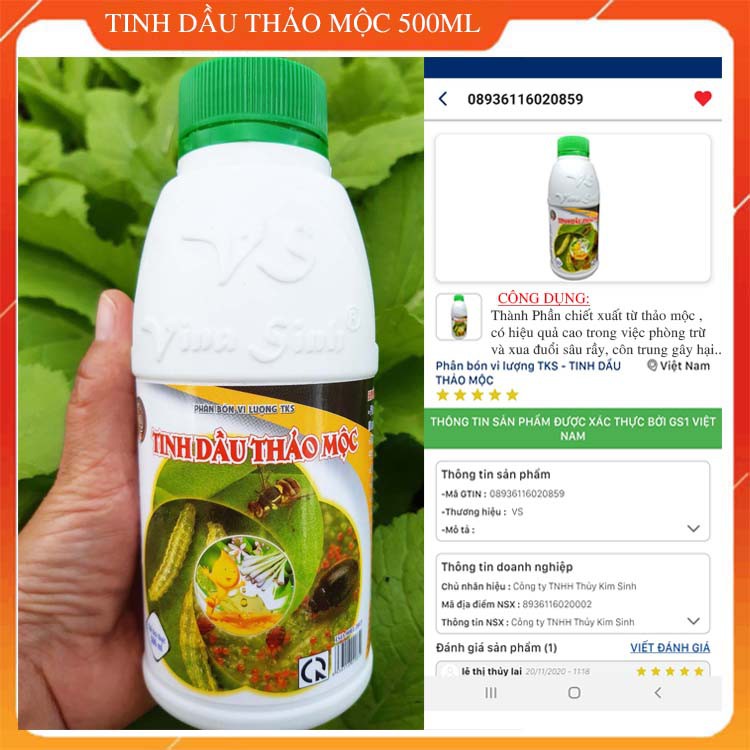 TINH DẦU THẢO MỘC: Phòng Trừ Sâu, Rầy, Côn Trùng Gây Hại Cây Trồng - Bằng Sinh Học - Chai 500ml