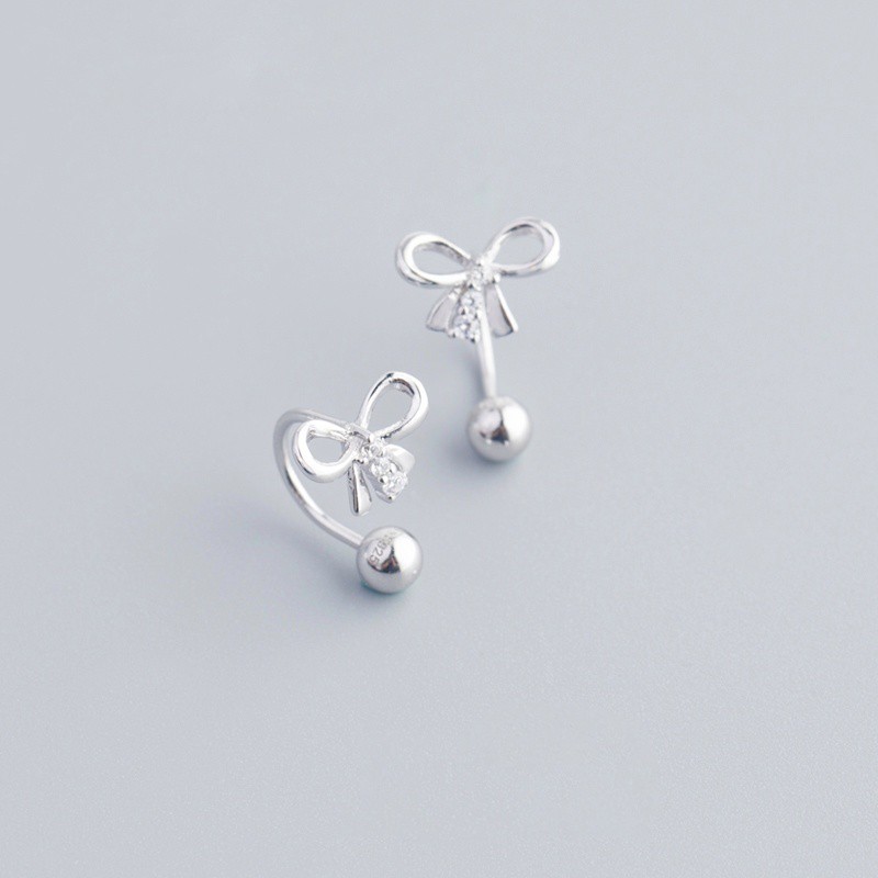 Bông tai bạc nữ bông nơ có chốt vặn không cần chốt DaLiA Jewelry khuyên tai bạc xịn xò