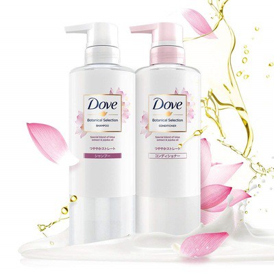 Bộ dầu gội và dầu xả Dove Botanical Selection mượt tóc từ hoa sen & dầu Jojoba 400gx2 (Nhật Bản)
