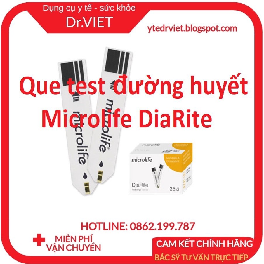 Que thử đường huyết Microlife DiaRite BGM TEST- Lọ 25 hoặc hộp 50 que giúp Đo đường huyết, mỡ máu Cholesterol, Acid Uric