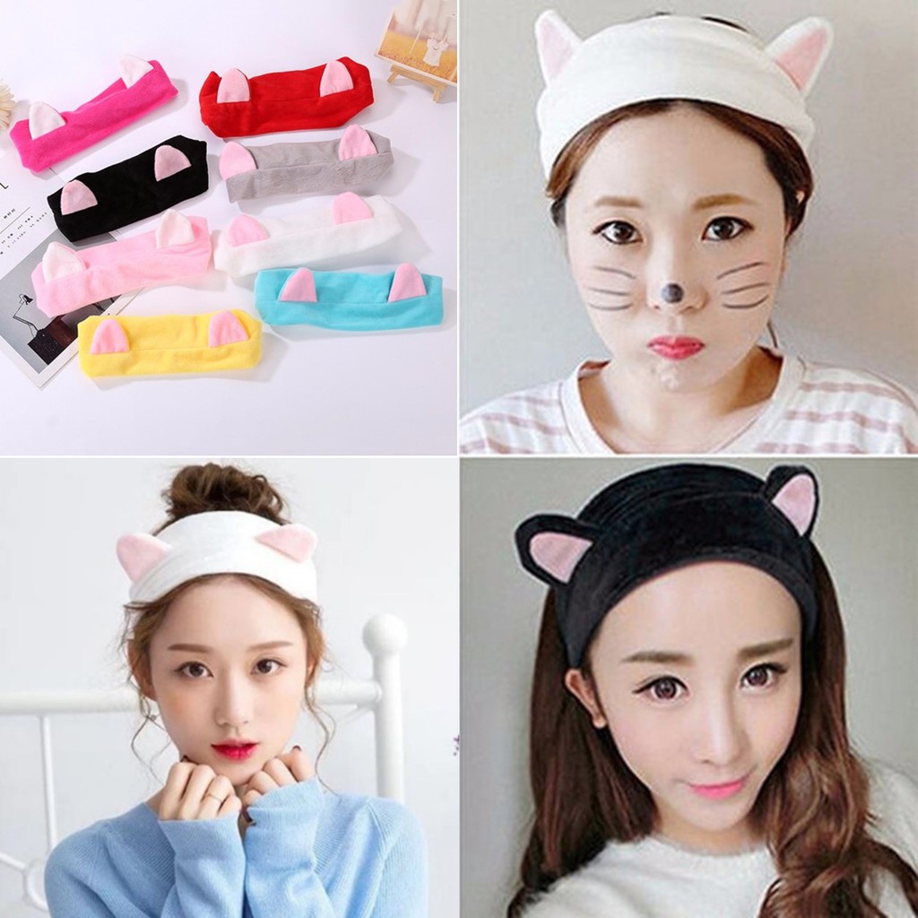 Băng Đô Rửa Mặt Tai Mèo nhiều màu Hàn Quốc Cute, Cài Tóc Vải Cho Nữ Đẹp (MakeUp, Tập Thể Thao, Yoga, Gym)