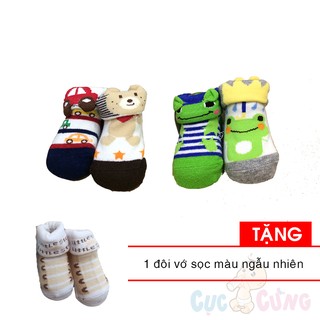 Bộ 4 đôi vớ trượt hình thú cho bé sơ sinh - size nhỏ - bé trai Tặng 1 đôi vớ sơ sinh sọc