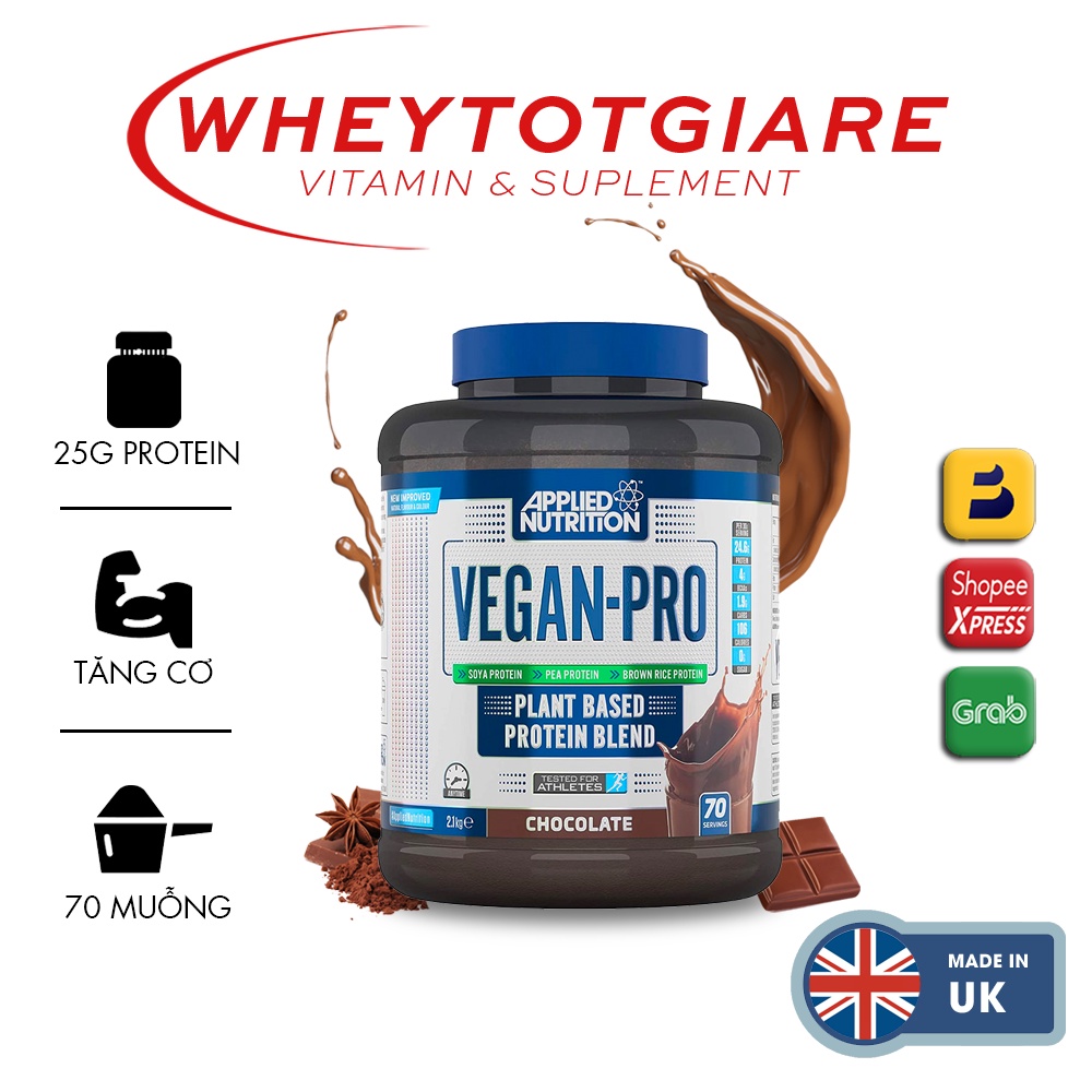 Whey Protein Thực Vật VEGAN-PRO Applied 2kg1( 70 Lần Dùng ) ,Hỗ Trợ Tăng Cường Cơ Bắp - Hãng Phân Phối