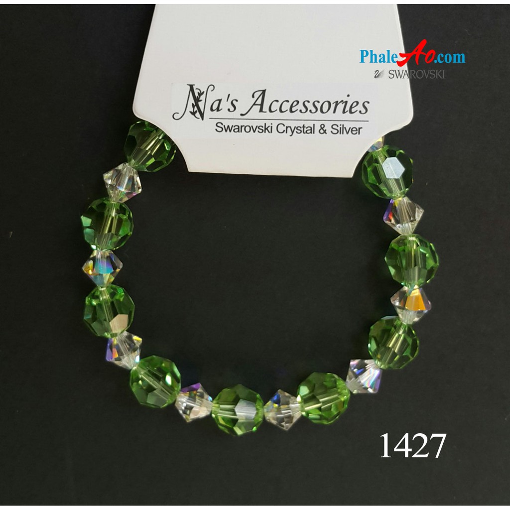 Vòng tay pha lê Swarovski crystal classic bead 5000 tròn màu xanh lá & nón 001AB 5328, khóa bạc 925