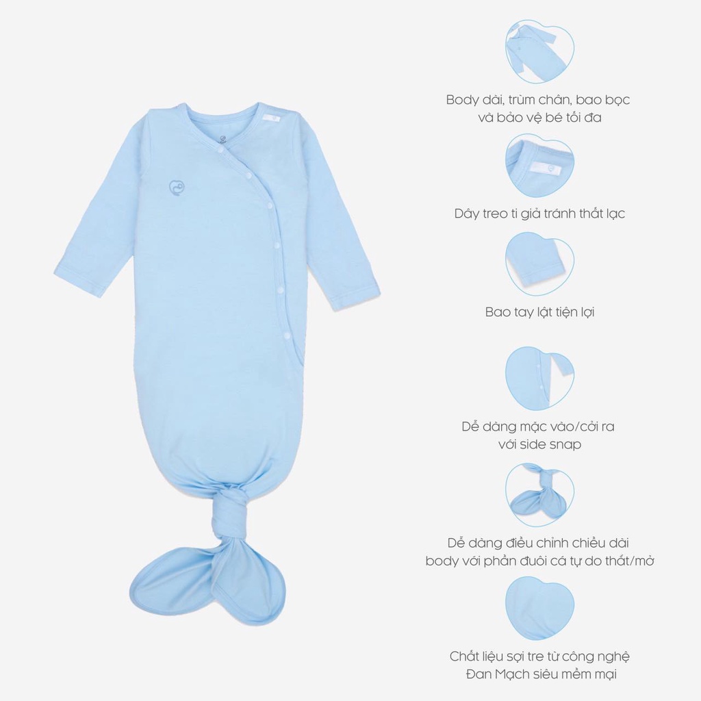 Body nút thắt dài tay Bambus Bubaby bé trai bé gái sơ sinh