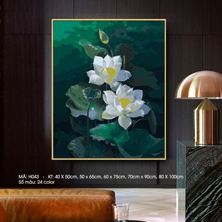 Tranh sơn dầu số hóa - tranh hoa sen h043