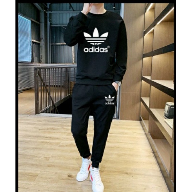 Bộ Nỉ Nam Cổ Tròn Dài Tay Bông Lúa - Đồ Bộ Nam Thể Thao Trơn Cao Cấp Thu Đông - Set Đồ Bộ Nam Mặc Nhà Chất Nỉ Dài Tay