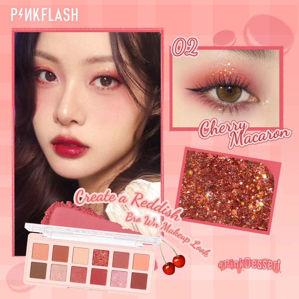 Bảng Phấn Mắt PINKFLASH Pink Dessert PF-E15 Sắc Tố Cao Màu Ánh Kim Tuyến Lâu Trôi Khay Trang Điểm Đa Chức Năng 100g