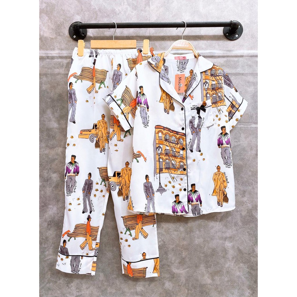 [ Mã WASTRUN4 giảm 10% tối đa 30K đơn 99K] Đồ Bộ Pijama Satin Tay Ngắn Quần Dài In Hình Dễ Thương Form Dưới 60KG | BigBuy360 - bigbuy360.vn