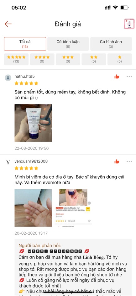 KEM DƯỠNG DA TAY EUCERIN UREA REPAIR PLUS 5% UREA + CERAMIDE &amp; N.M.F 75ML (dưỡng siêu tốt)