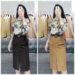Chân váy bút chì xẻ trước, chất tuyết mưa dày dặn