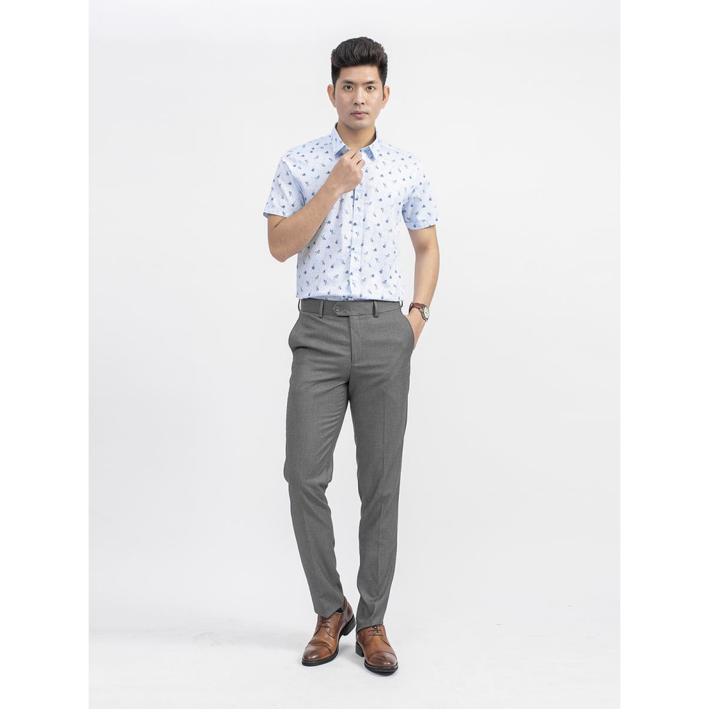 Áo Sơ Mi Nam Tay Ngắn Aristino ASS032S9 Màu Trắng In Lá Xanh Dáng Slim Fit Tà Lượn Chất Liệu Cotton