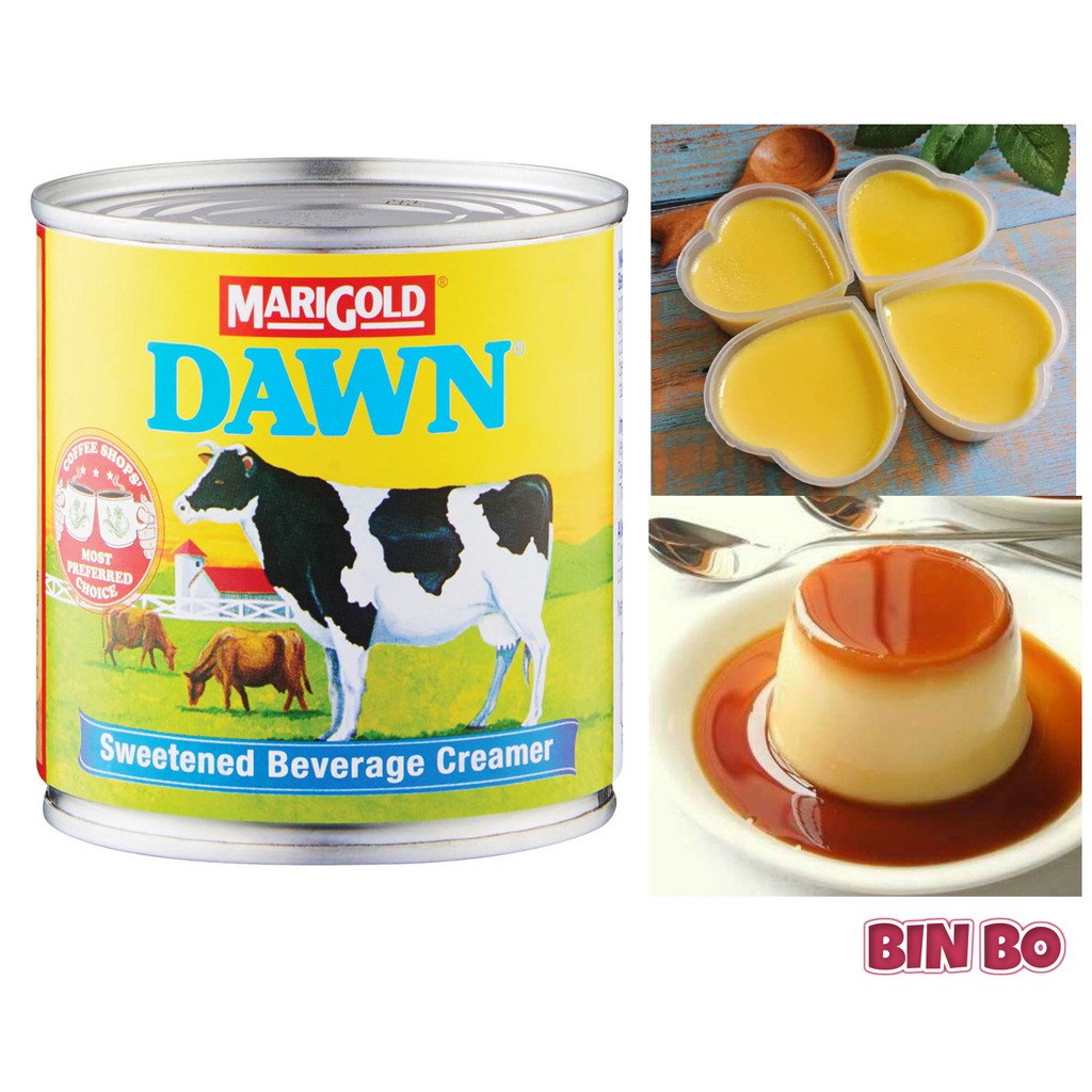 Combo 01 lon sữa đặc Marigold Dawn 380g và 20 khuôn bánh flan tim / tròn có nắp Vĩnh Trường