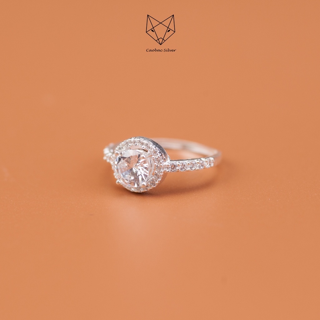 Nhẫn Bạc Ta Đính Đá Cao Cấp CaoBac Silver Ổ Đá VIền Đá Tròn Sang Trọng, Quý Phái Dành Tặng Riêng Cho Bạn Gái
