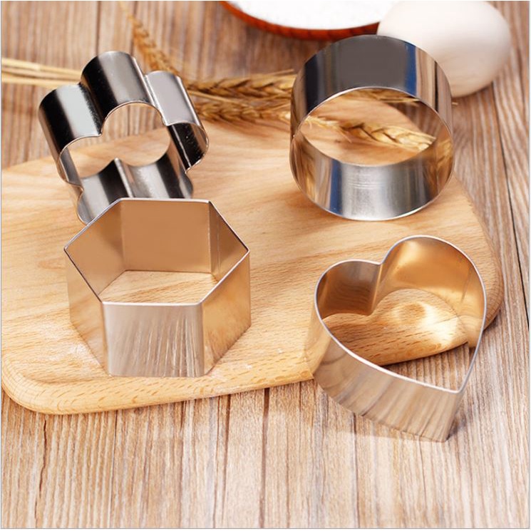Khuôn ring mousse mini hình tròn/vuông/trái tím/ thoi bằng thép không rỉ