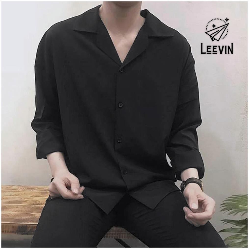 Áo sơ mi nam nữ DÀI TAY CỔ VEST Unisex TRƠN màu trắng đen vải cotton lụa mềm - Kiểu sơ mi nam tay dài Leevin Store  ༷ ྇