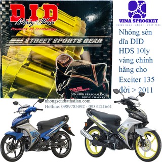 Nhông Sên Dĩa DID Exciter 135 Đời 2011, 2012, 2013, 2014 Màu Vàng 10 ly Có Mã Kiểm Tra Chính Hãng