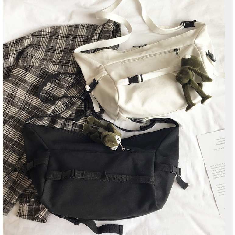 Túi đeo chéo canvas xịn dáng unisex bán nguyệt đi học basic để vừa A4 thời trang cao cấp