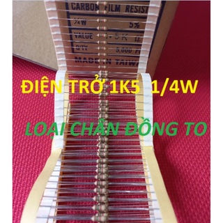 [100 CON] Điện Trở 1K5 1/4W 5% Loại Chân To Bằng Đồng