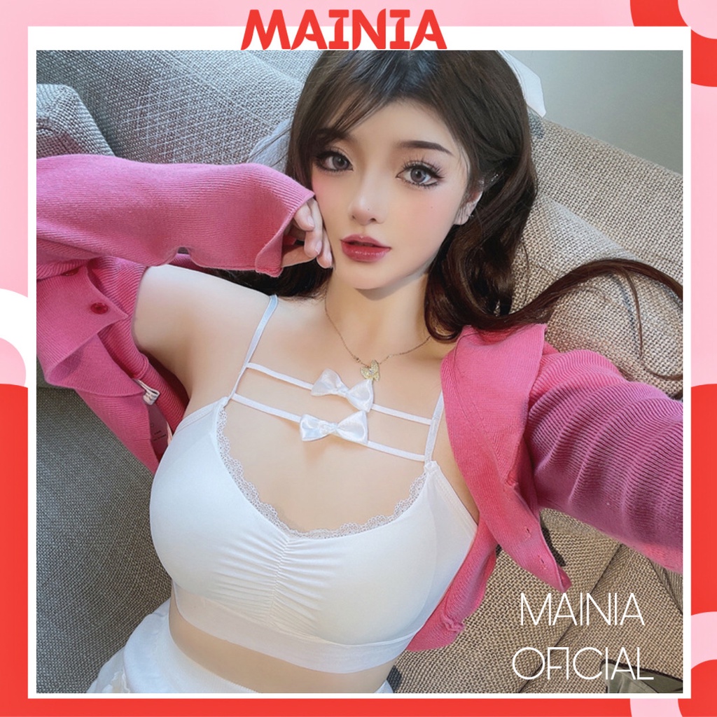 Áo Bra Quây Đúc Su 2 Dây Đính Nơ Xinh Xắn Áo Croptop Đi Chơi Đi Biển Mainia Shop