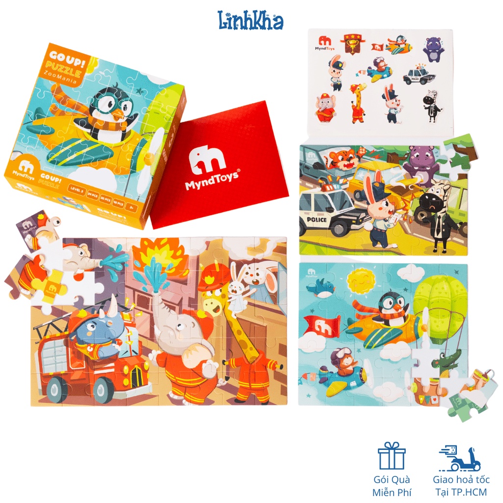 Bộ Xếp Hình Puzzle Gồm 3 Tranh 24 - 30 - 40 Mảnh Ghép Cho Bé 3 Tuổi - Go up Puzzle Zoomania MyndToys