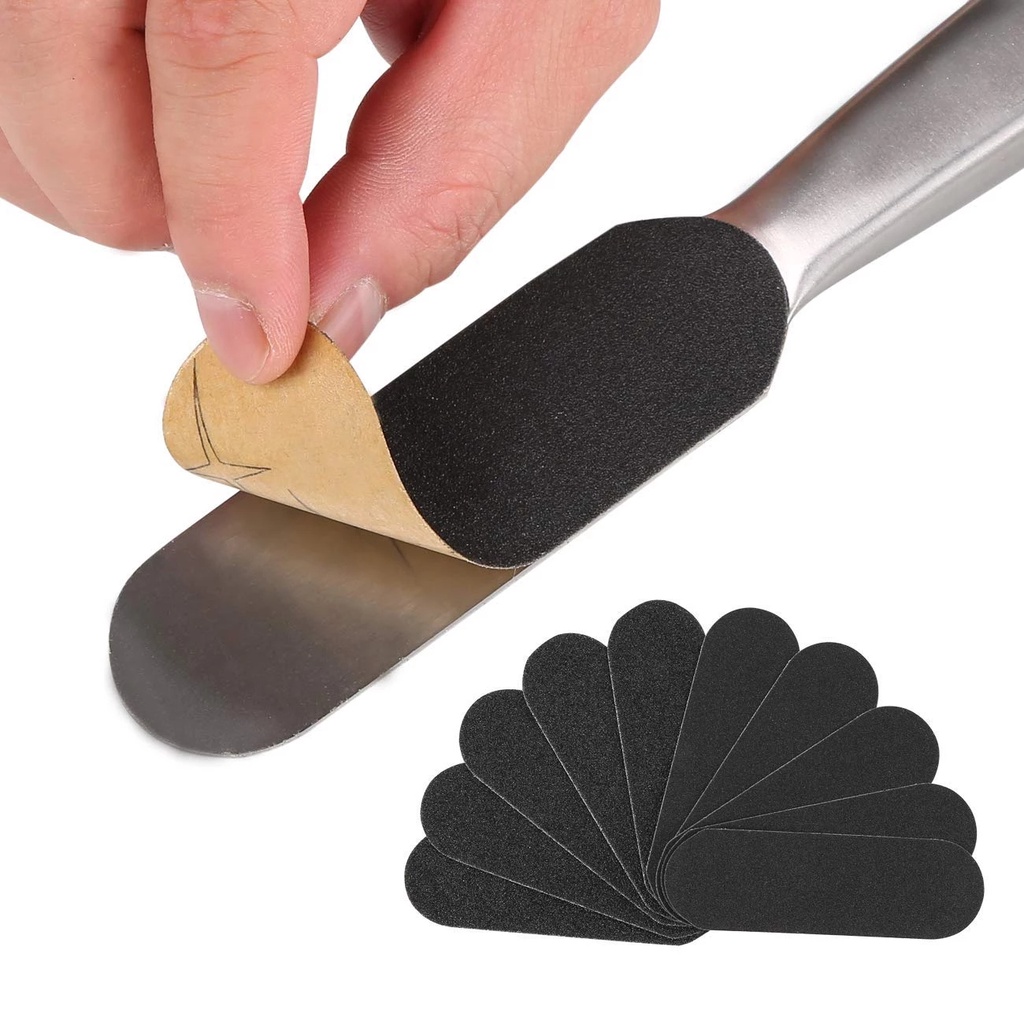 [Hàng mới về] Set 11 dụng cụ chà gót có tay cầm kim loại kèm giấy nhám thô/ mịn chăm sóc bàn chân cho nam nữ