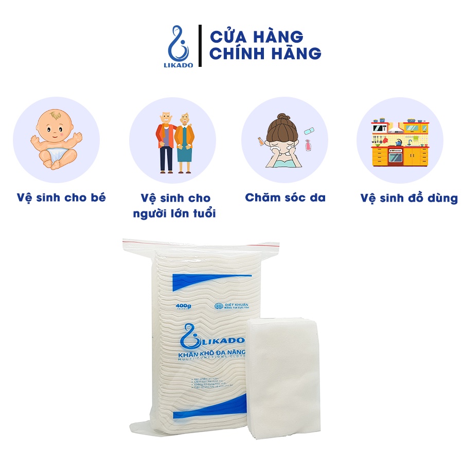 Khăn khô đa năng likado 400g kích thước 15x20cm thấm hút tốt không mùi cho mẹ và bé - SET 2 GÓI