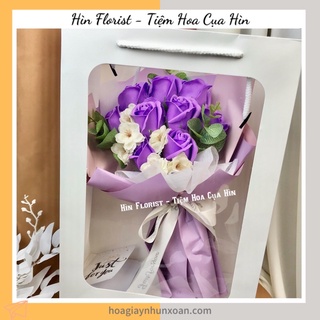 [HỎA TỐC HCM] Bó Hoa Sáp 9 Bông Màu Tím Kèm Túi, Tặng Thiệp - Hìn Florist