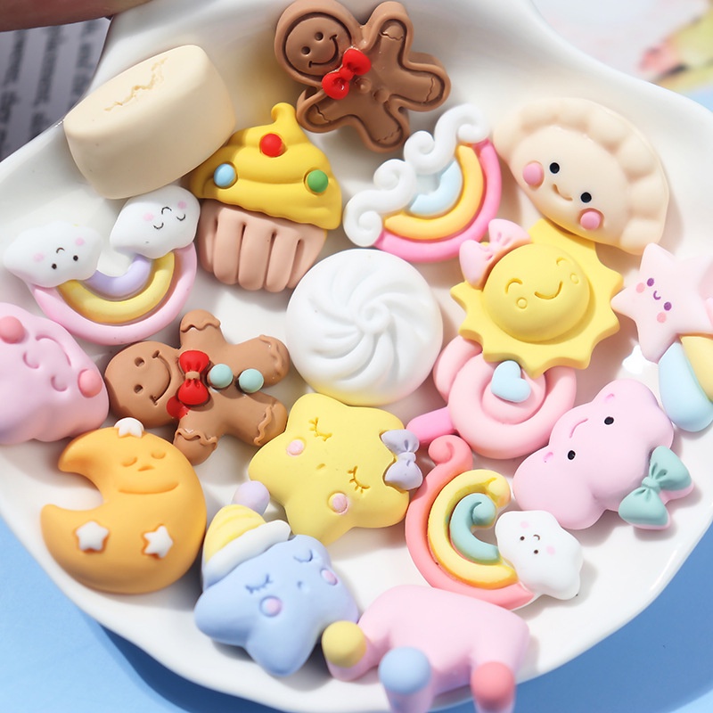 Bộ 10 miếng resin dán trang trí điện thoại hình đám mây/cầu vồng đáng yêu